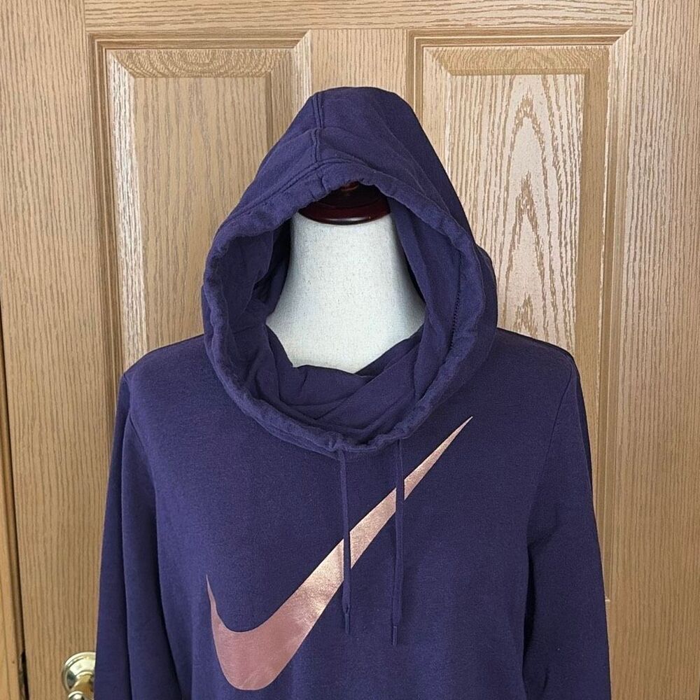 Nike Purple Fleece Cowl Neck Hoodie Large Copper Swoosh Pullover Sweatshirt - Picture 4 of 7